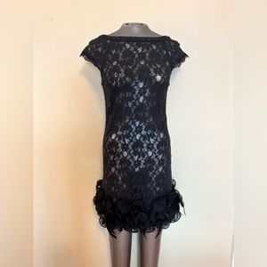 No tags. Lace shift dress S/M with feathers at hem line.